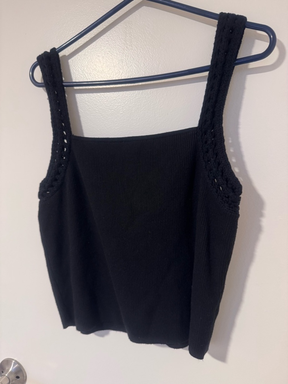 aerie Black Ribbed Square-Neck Tank with Crocheted Straps